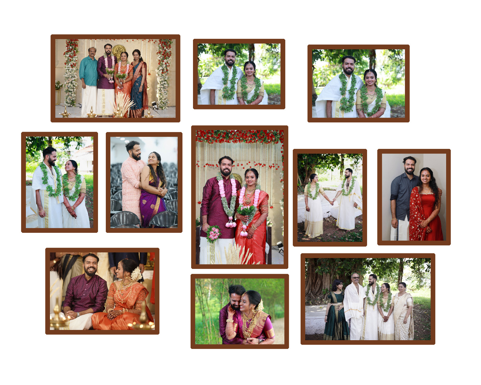Collage of an Indian wedding ceremony, couple portraits and family photographs